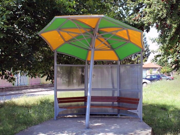 We Designed And Produced An Umbrella Bus Stop For The Town Of Kaspichan
