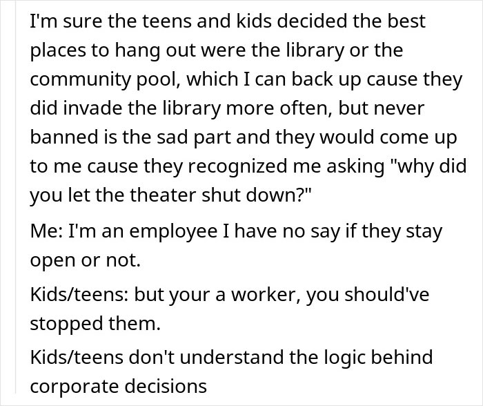 "We're A Movie Theater, Not A Free Babysitting Service": Karen Threatens To Sue Cinema For "Making" Her Kids Walk Home At Night "We're A Movie Theater, Not A Free Babysitting Service": Karen Threatens To Sue Cinema For "Making" Her Kids Walk Home At Night