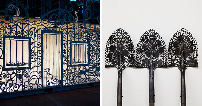 Sculptures Of Paradox: This Artist Combines Delicate Laced Patterns With Heavy Steel Objects (43 Pics)