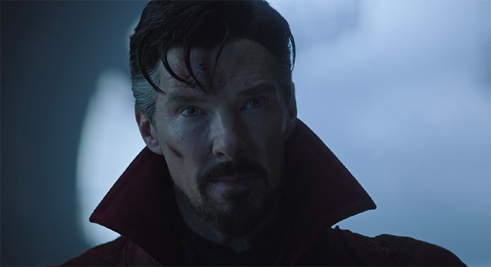 Doctor Strange in a coat and scratch on his face