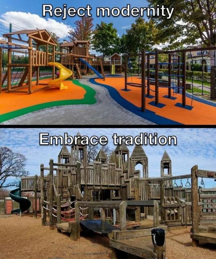 Modern and traditional playground meme from Men’s Humor page.
