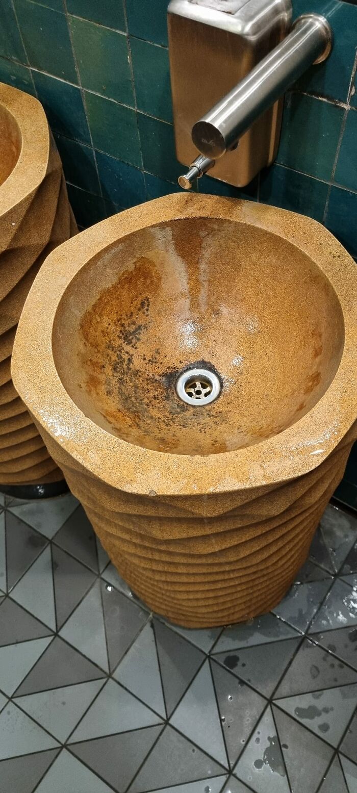 In A UK Nandos, A Sink That Is Made Of A Porous Material And Hence The Basin Has Become Mouldy!!
