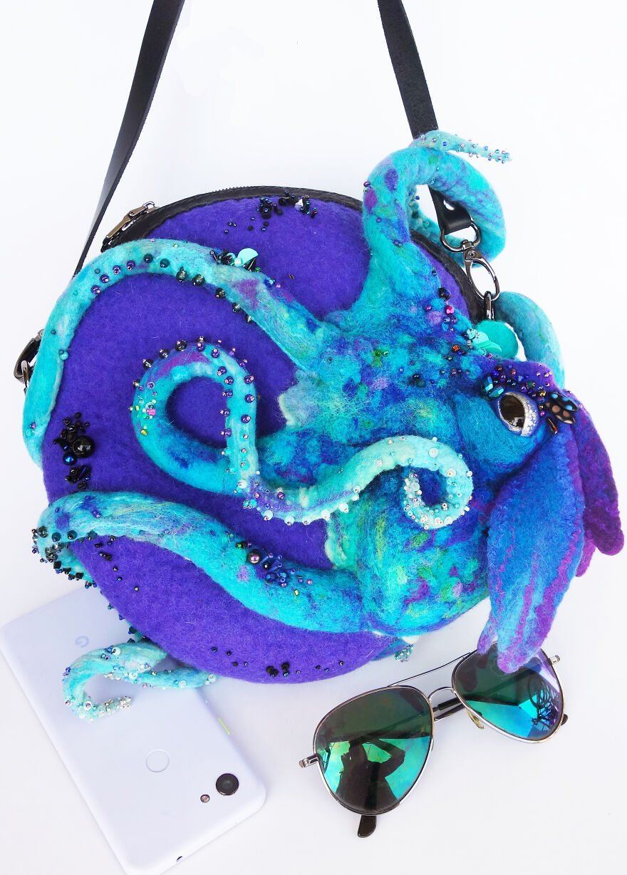 Fantasy Winged Octopus Violet Circle Bag