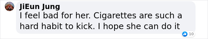 Text message showing concern about cigarette addiction and hopes for quitting. Text message showing concern about cigarette addiction and hopes for quitting.