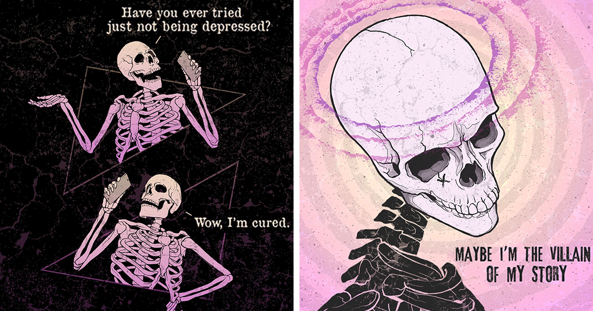 Here Are 65 Of My Relatable Artworks Of Skeletons With Dark