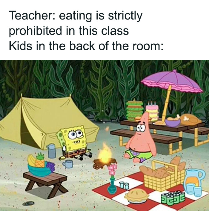 Spongebob and Patrick on the picnic meme