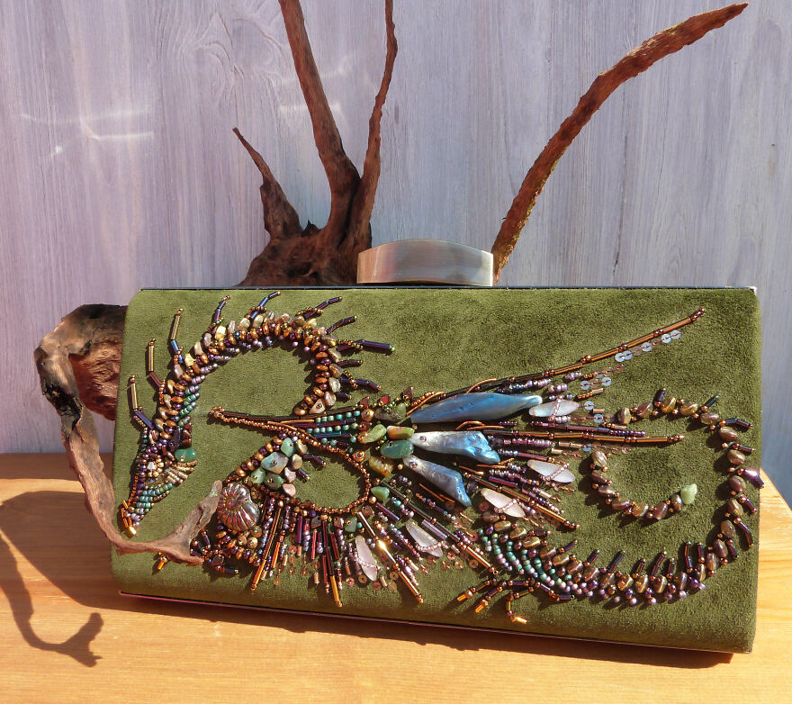Steampunk Dragon Beaded Velvet Clutch Box