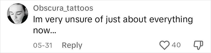 Comment on viral tattoo artist's back piece post, expressing uncertainty. Comment on viral tattoo artist's back piece post, expressing uncertainty.