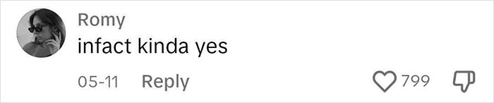 "Comment on viral tattoo artist, agreeing with previous statement, shows 799 likes. "Comment on viral tattoo artist, agreeing with previous statement, shows 799 likes.