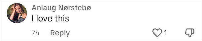 Comment saying "I love this" with a heart and reply icons; relates to viral tattoo artist. Comment saying "I love this" with a heart and reply icons; relates to viral tattoo artist.