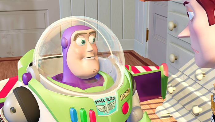 Woody looking angrily at Buzz