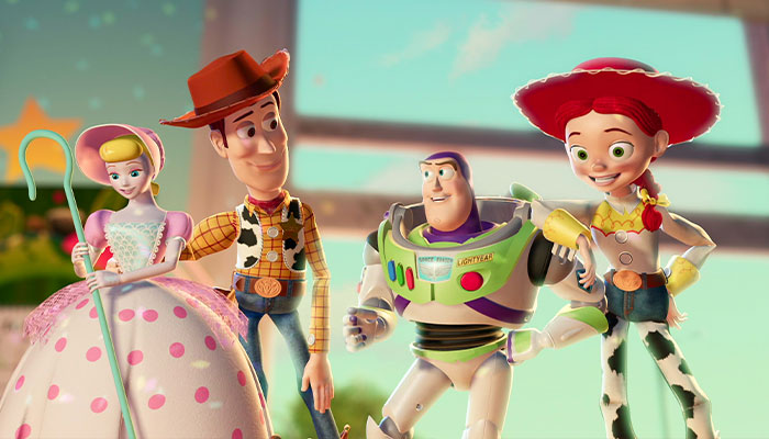 Bo Peep, Woody, Buzz and Jessie all looking happy