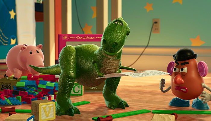 Mr. Potato Head looking angrily at Rex