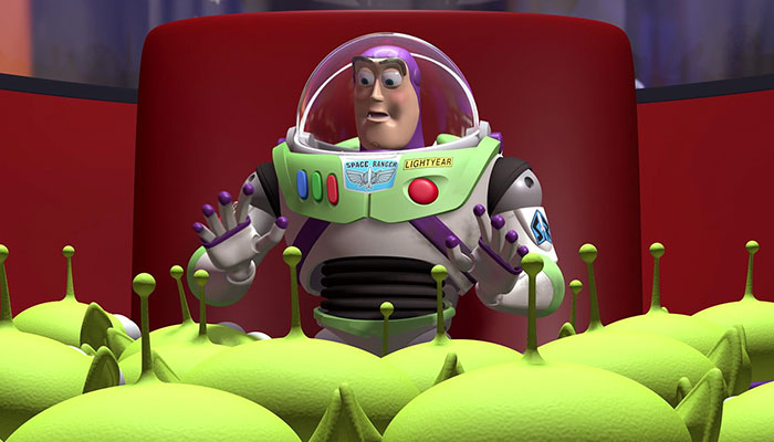 Buzz looking taken aback by Aliens