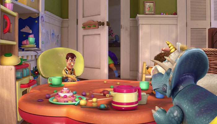 Woody listening to buttercup and trixie