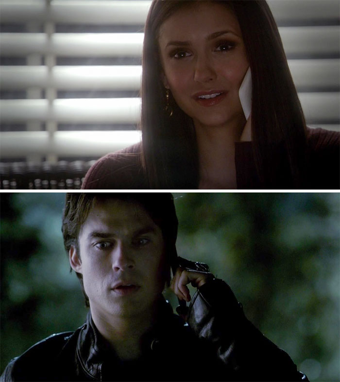 Elena and Damon talking on the phone 