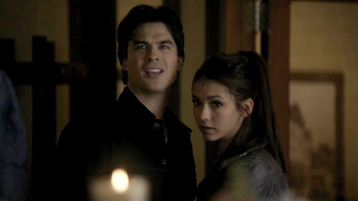 Elena and Damon both look shocked 