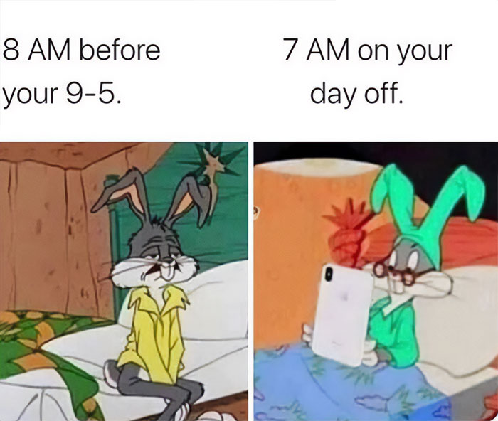 Meme about weekend with Bugs Bunny
