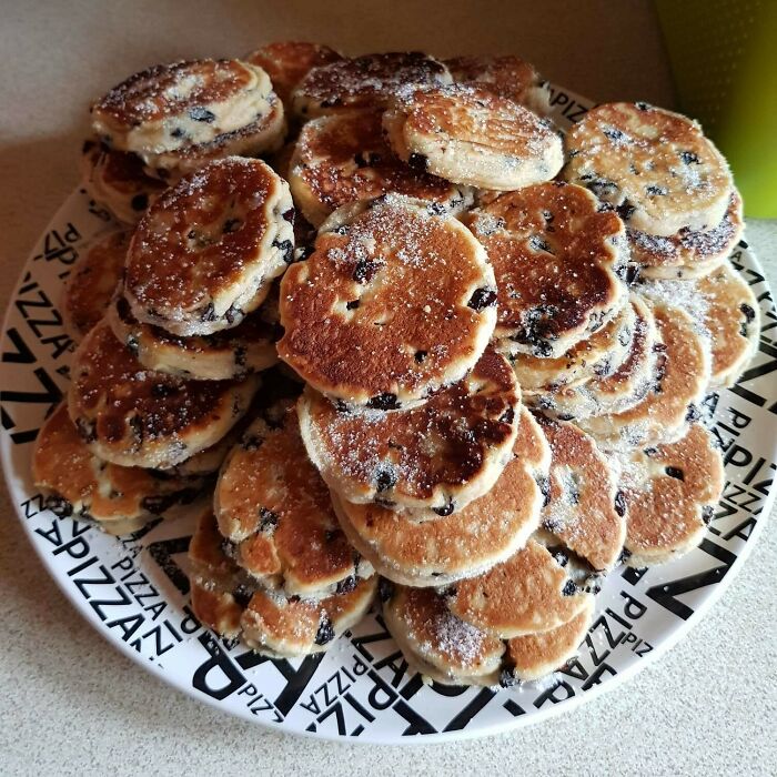 Welsh Cakes. Cooked On My Great Grandmother's Cast Iron Welsh Bakestone. Biggest Plate I Could Find, I Usually Make 50-70 A Time, Twice The Size Of The Shop Ones And Taste A Lot Better. They Disappear Fast