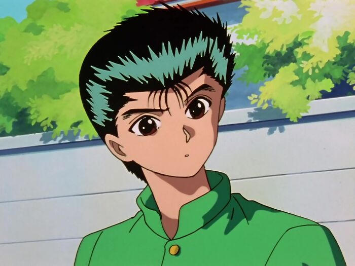 Yusuke looking and wearing green shirt from Yu Yu Hakusho