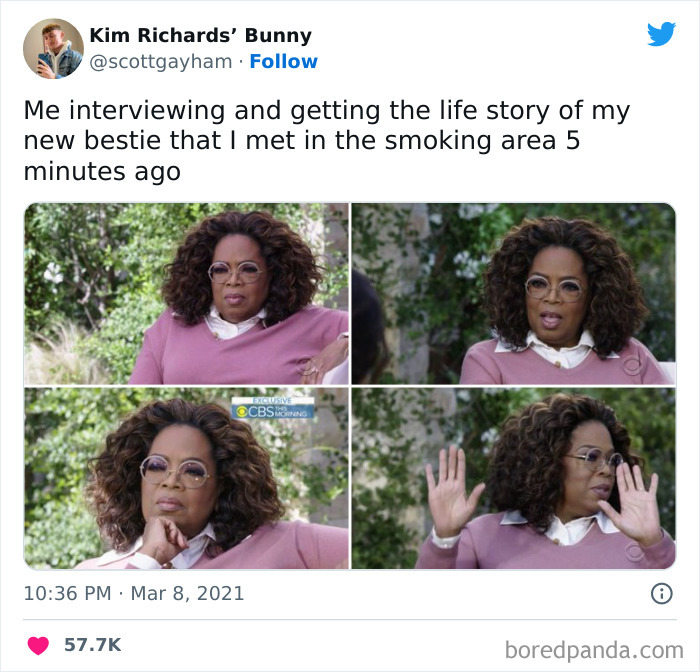 Oprah being invested in a conversation meme
