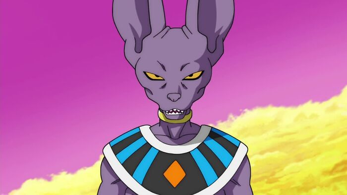 Beerus looking and smiling from Dragon Ball Super