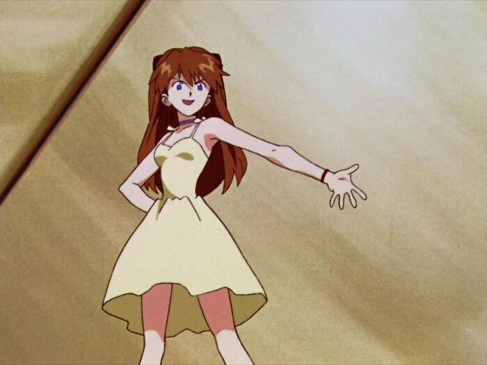 Asuka Langley Soryu pointing and smiling from Evangelion