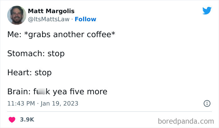 tweet about having too much coffee
