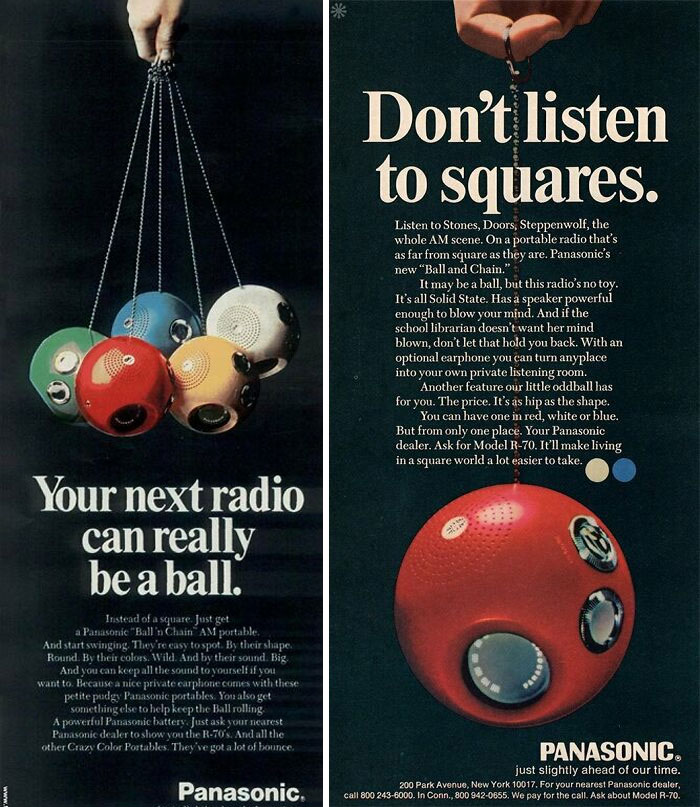 Panasonic: "Tú próxima radio puede ser una bola", 1973