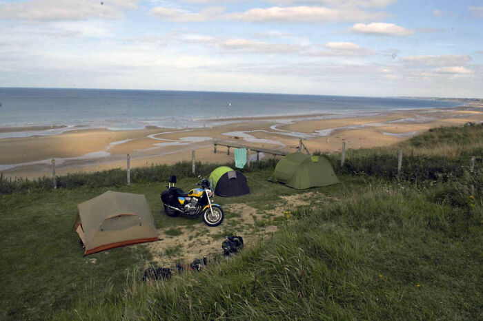 Camped On A Promontory Overlooking Omaha Beach, Normandy, France
