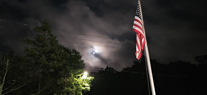 Flag And Full Moon Before The Fireworks! - Lake Harmony, Pa