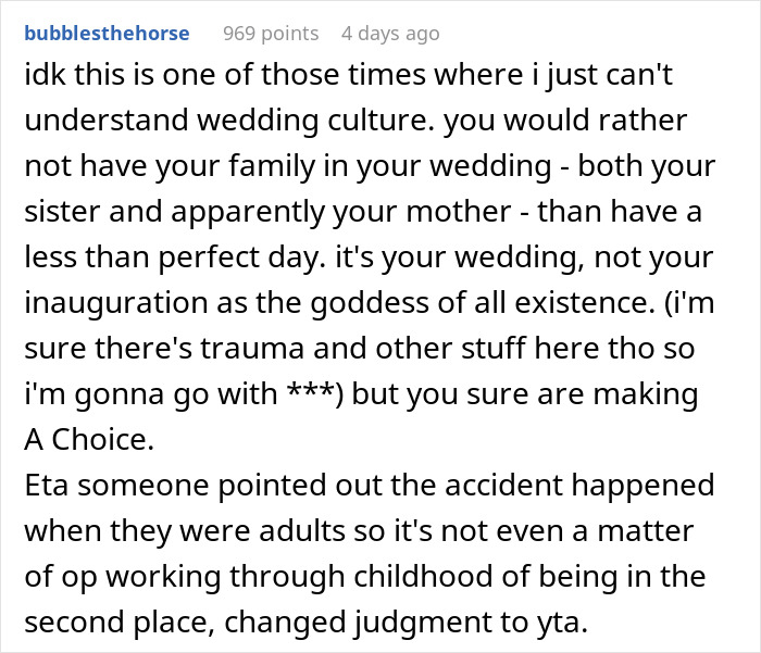 “AITA For Uninviting My Mom From My Wedding?”: Bride Doesn’t Want Her Disabled Sister At Her Wedding, Causing Massive Rift In Family “AITA For Uninviting My Mom From My Wedding?”: Bride Doesn’t Want Her Disabled Sister At Her Wedding, Causing Massive Rift In Family