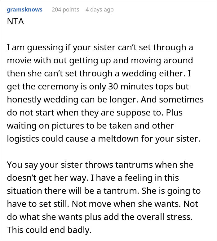 “AITA For Uninviting My Mom From My Wedding?”: Bride Doesn’t Want Her Disabled Sister At Her Wedding, Causing Massive Rift In Family “AITA For Uninviting My Mom From My Wedding?”: Bride Doesn’t Want Her Disabled Sister At Her Wedding, Causing Massive Rift In Family