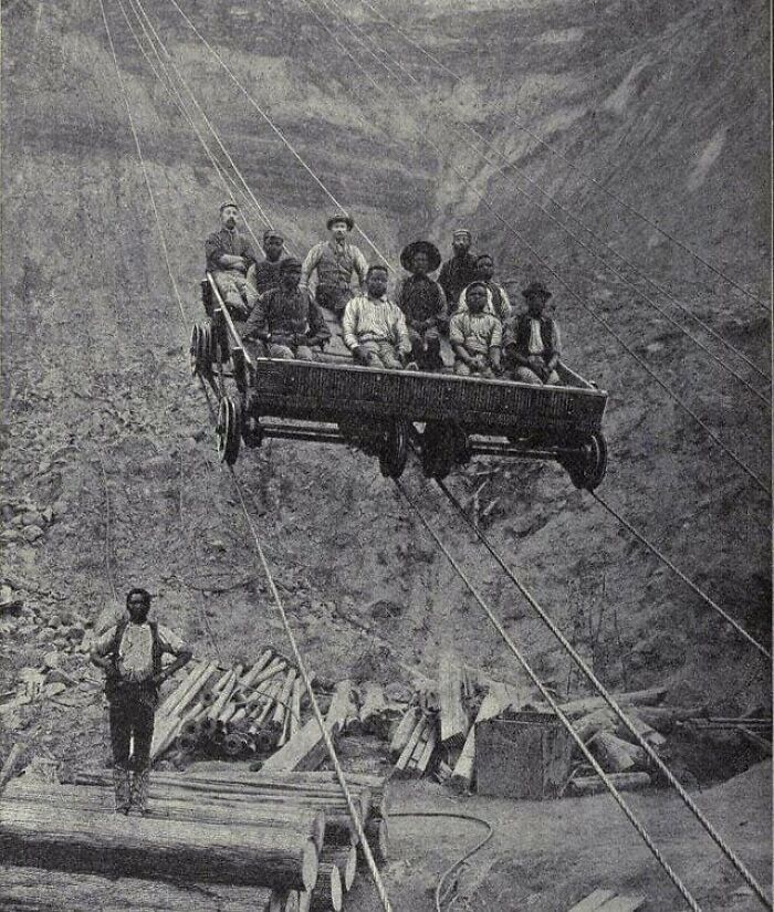 Miners On An Aerial Tram Used To Descend Into The Kimberley Diamond Mines In South Africa, Ca 1885