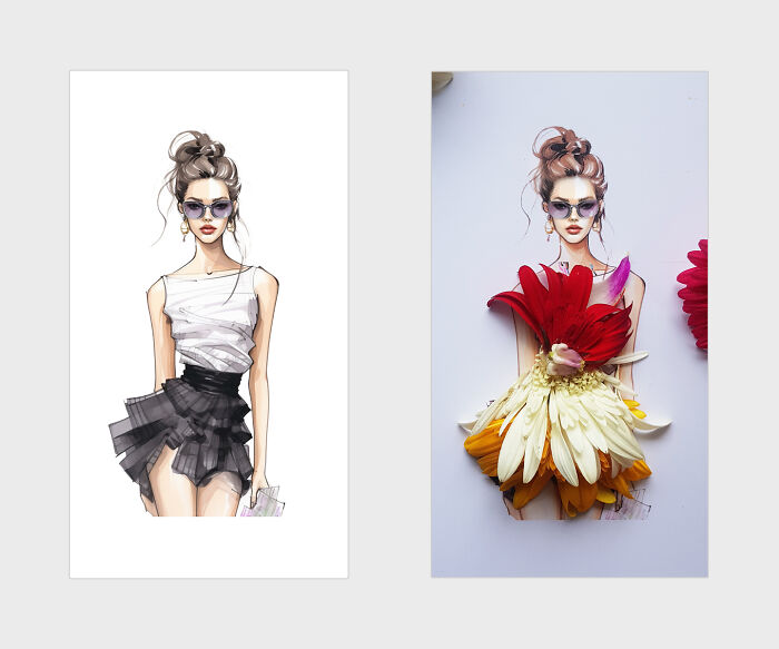 A Mesmerizing Ensemble Featuring A Top And Short Skirt Crafted From An Array Of Multicolored Orchid Petals