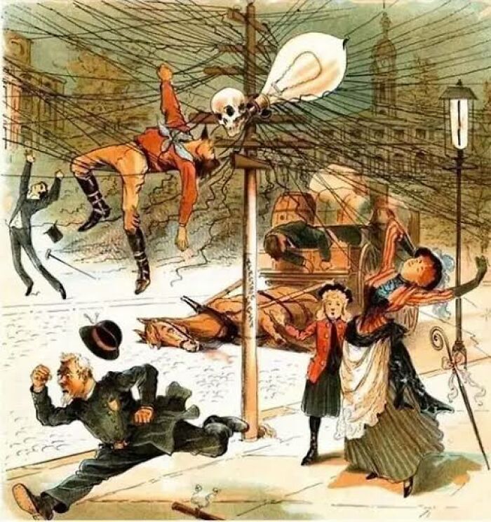 Propaganda anti electricidad en 1900 aprox.