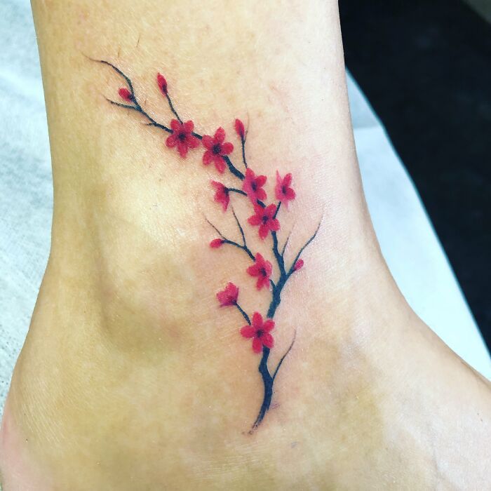 Cherry Blossoms ankle tattoo