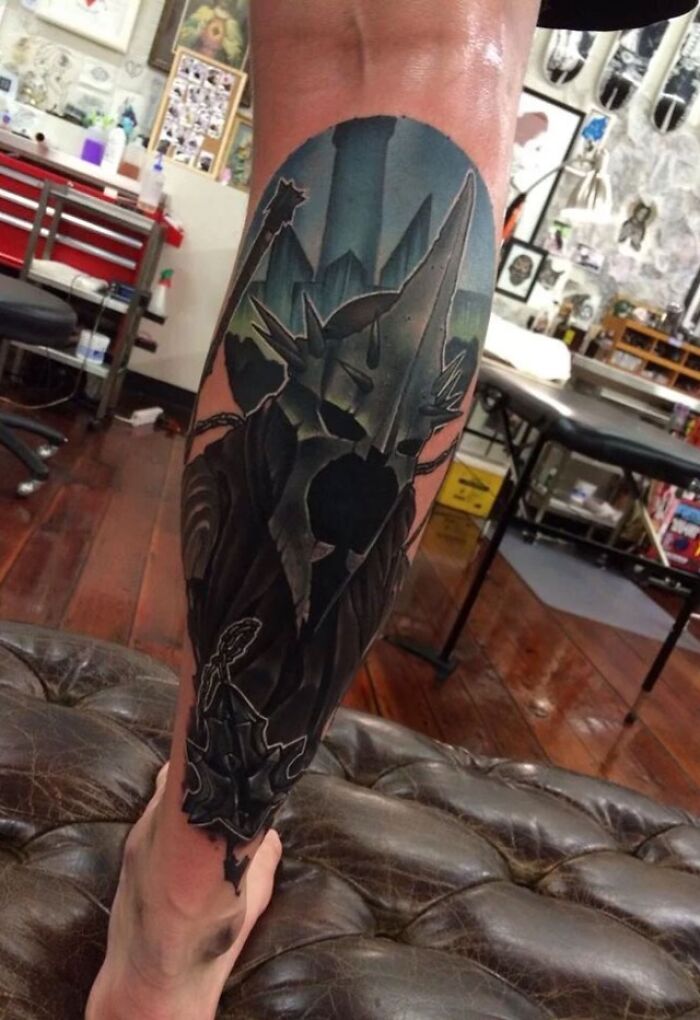 The Witch King Of Angmar calf tattoo
