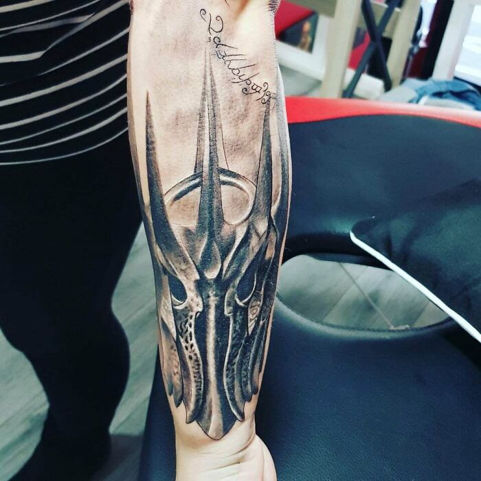 Sauron's helmet tattoo