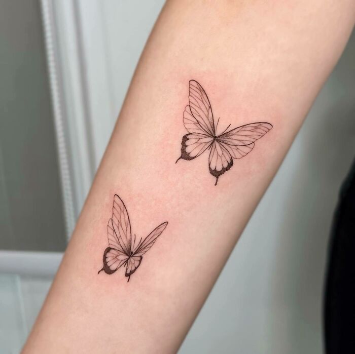 Fine Line Butterflies arm Tattoo