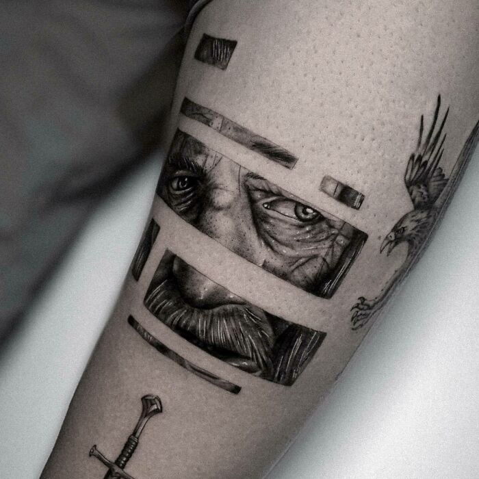 Gandalf's eyes in square tattoo