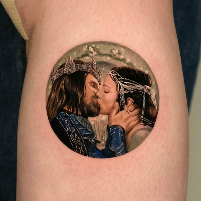 Arwen and Aragorn kissing tattoo