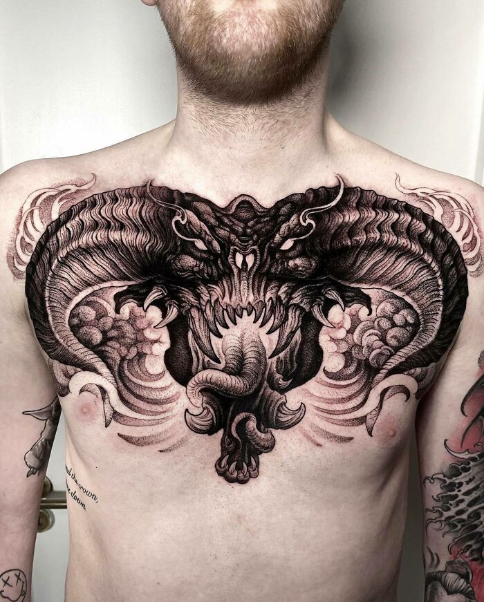Balrog chest tattoo 