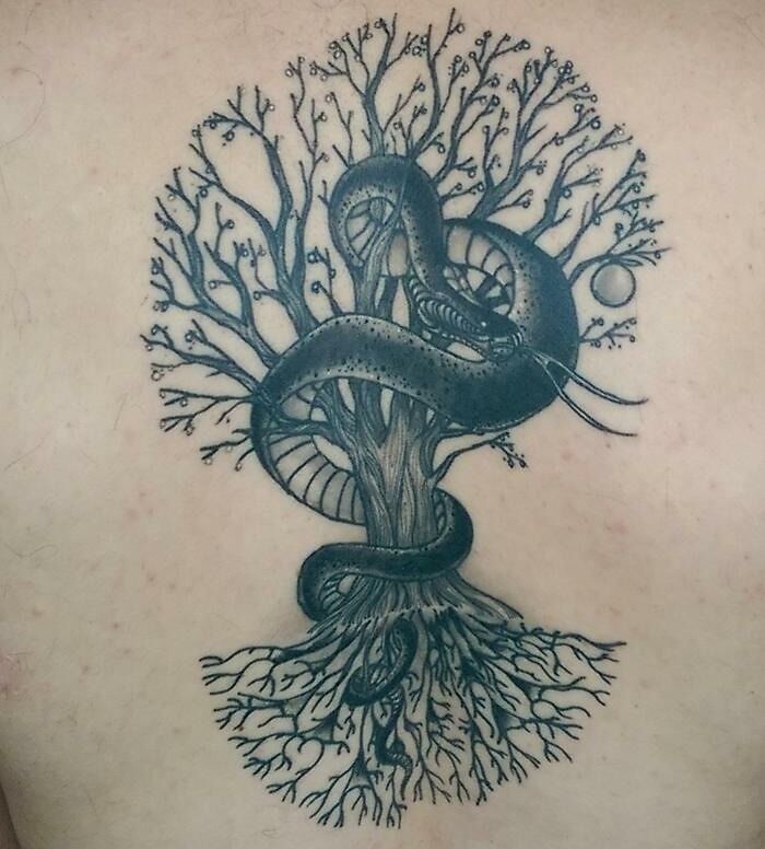 Tree Of Knowledge With Neuron Roots Tattoo