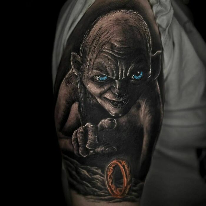 Gollum reaching for the one ring tattoo