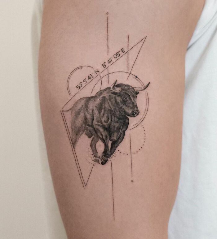 Taurus with graphic elements tattoo