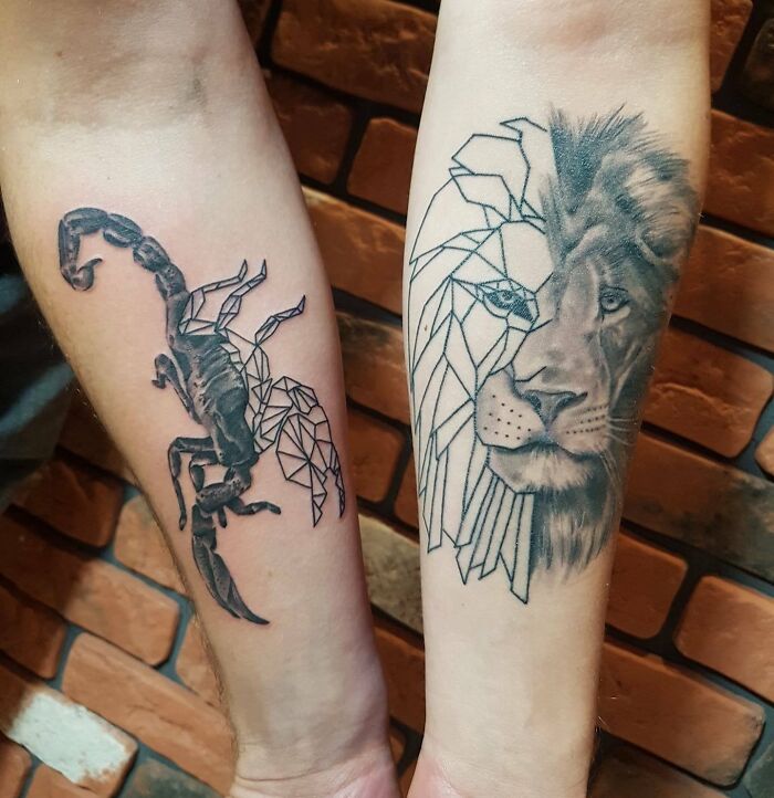 Scorpio and Leo arm tattoos