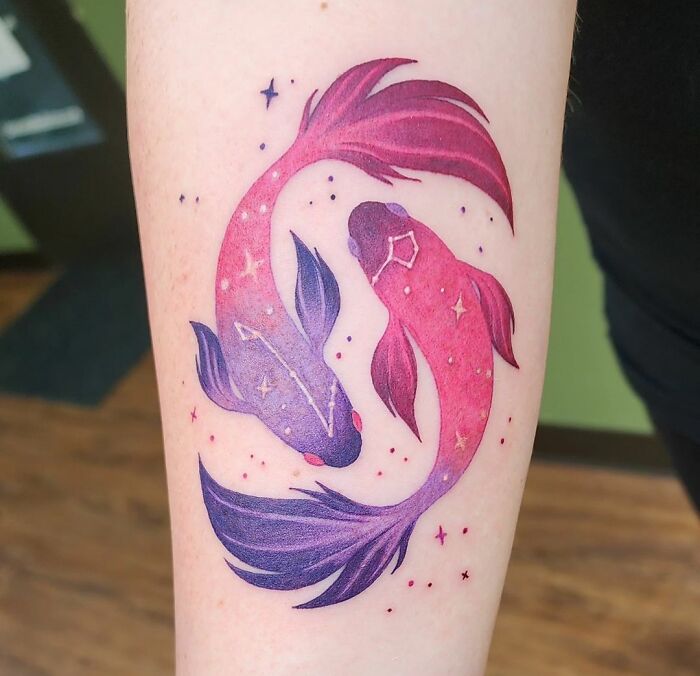 Pisces Watercolor arm Tattoo