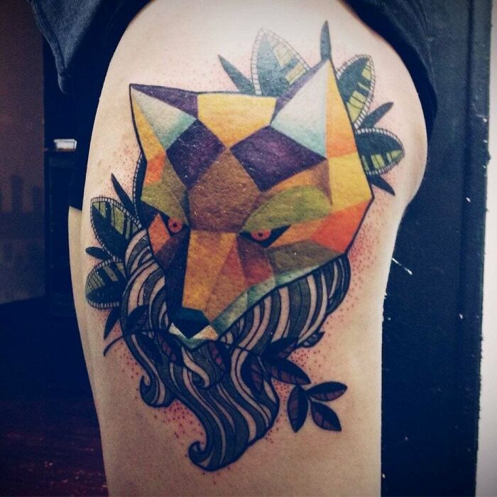 Abstract and colorful Fox leg Tattoo