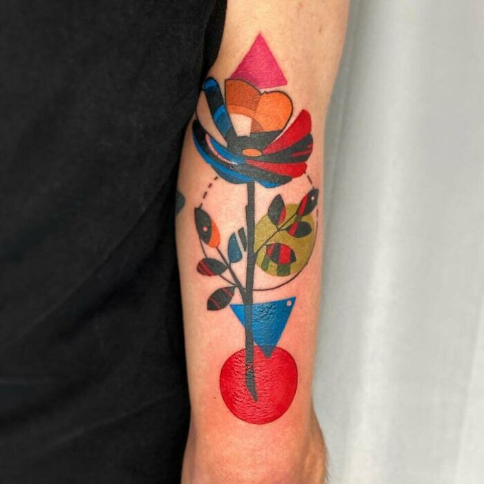 Abstract and colorful Flower hand Tattoo 